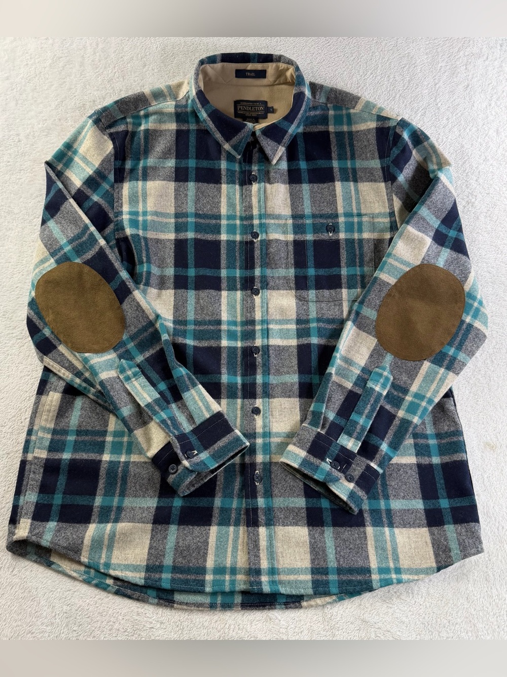 Pendleton Trail 100% Virgin Wool Plaid Shirt with Elbow Patches Men’s L